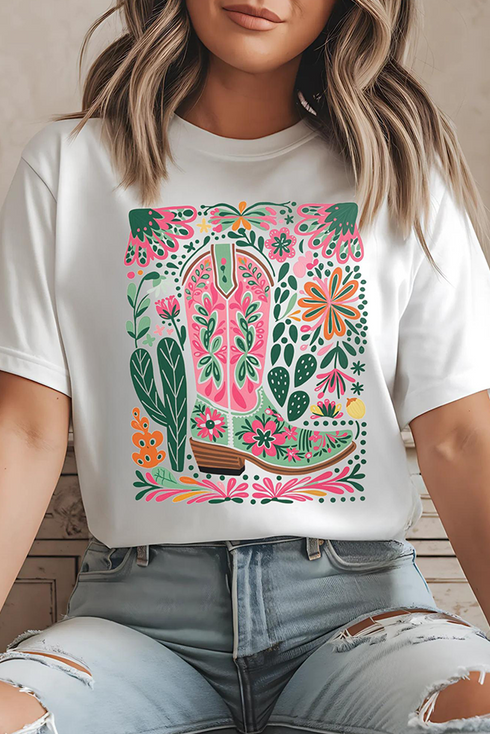Floral Cowboy Boot Graphic Short Sleeve Jersey Tee