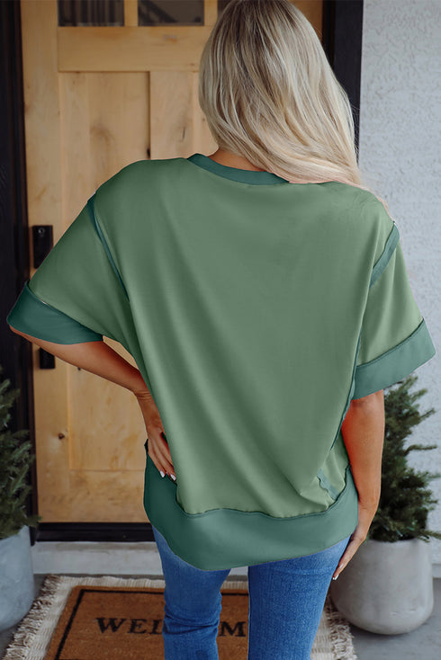 Floral Cowboy Boots Graphic Print Raw Seam Patchwork Tee