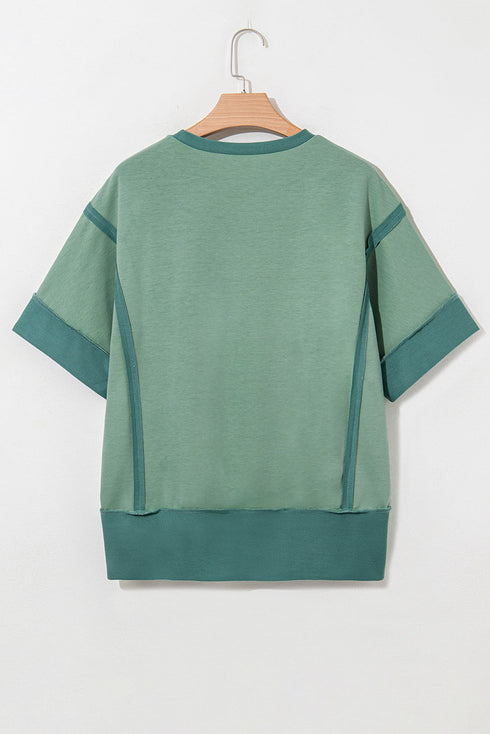 Floral Cowboy Boots Graphic Print Raw Seam Patchwork Tee