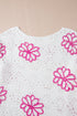 Floral Crochet Bell Sleeve Scalloped Hem Top