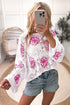 Floral Crochet Bell Sleeve Scalloped Hem Top