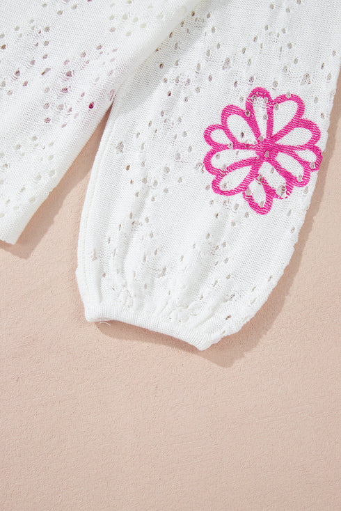 Floral Crochet Bell Sleeve Scalloped Hem Top