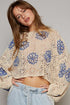Floral Crochet Bell Sleeve Scalloped Hem Top