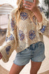 Floral Crochet Bell Sleeve Scalloped Hem Top