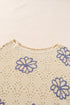 Floral Crochet Bell Sleeve Scalloped Hem Top