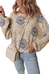 Floral Crochet Bell Sleeve Scalloped Hem Top