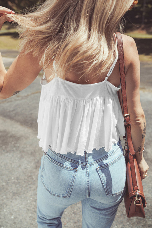 Floral Crochet Lace Yoke Slub Swing Tank Top