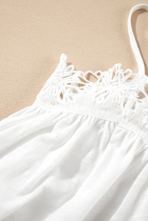 Floral Crochet Lace Yoke Slub Swing Tank Top