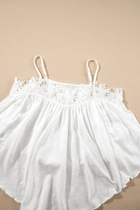 Floral Crochet Lace Yoke Slub Swing Tank Top