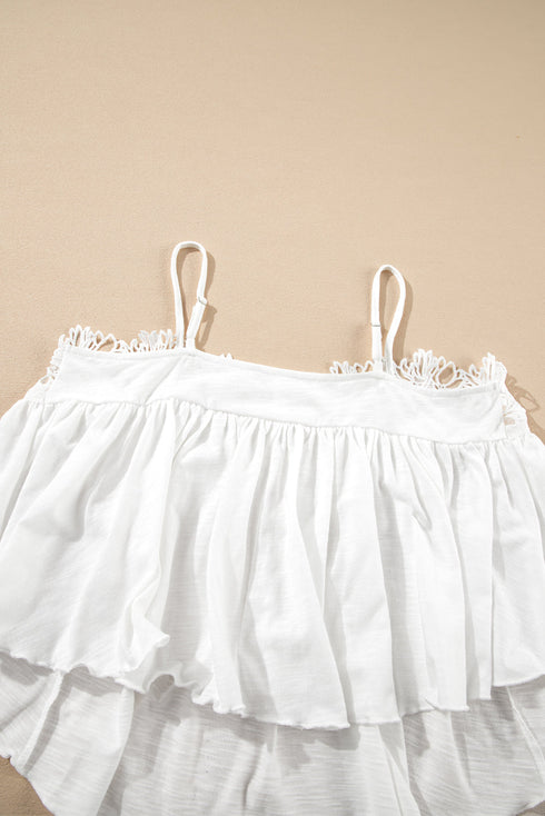 Floral Crochet Lace Yoke Slub Swing Tank Top