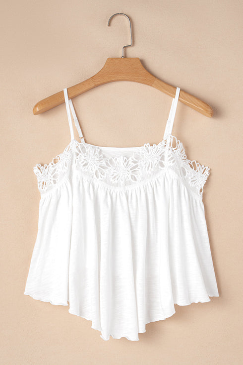 Floral Crochet Lace Yoke Slub Swing Tank Top
