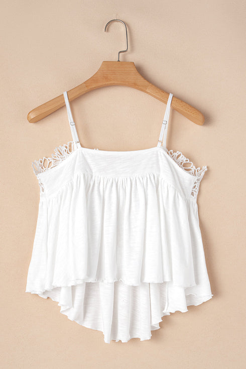 Floral Crochet Lace Yoke Slub Swing Tank Top