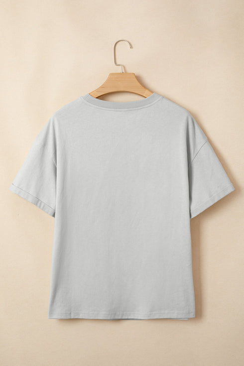 Floral Crochet Ribbon Bow Patched Cotton T Shirt