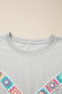 Floral Crochet Ribbon Bow Patched Cotton T Shirt