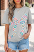 Floral Crochet Ribbon Bow Patched Cotton T Shirt