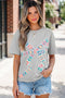 Floral Crochet Ribbon Bow Patched Cotton T Shirt