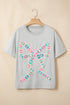 Floral Crochet Ribbon Bow Patched Cotton T Shirt