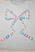 Floral Crochet Ribbon Bow Patched Cotton T Shirt