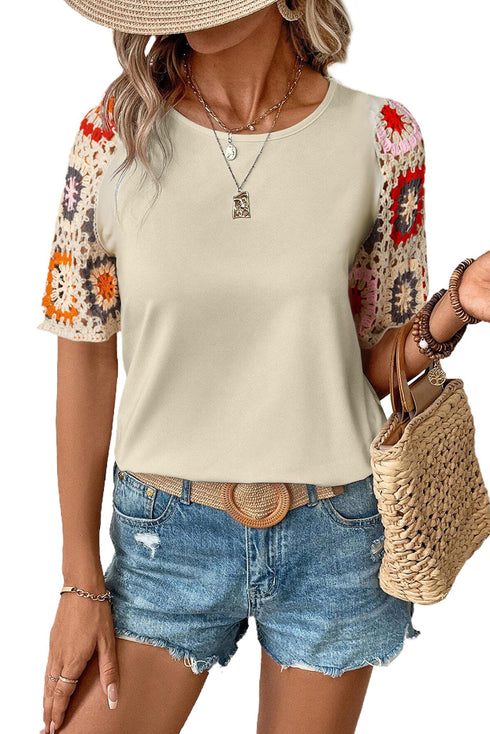 Floral Crochet Short Sleeve Top