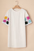 Floral Crochet Sleeve Jersey Knit Shift Dress