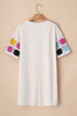 Floral Crochet Sleeve Jersey Knit Shift Dress