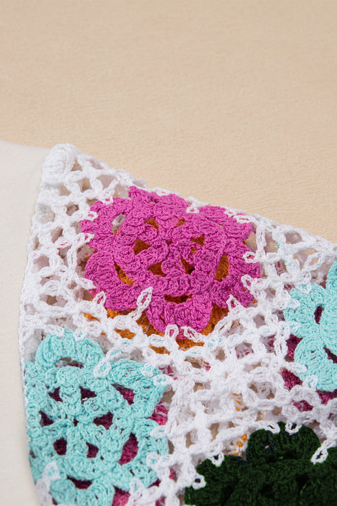 Floral Crochet Sleeve Jersey Knit Shift Dress