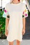 Floral Crochet Sleeve Jersey Knit Shift Dress