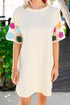 Floral Crochet Sleeve Jersey Knit Shift Dress