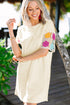 Floral Crochet Sleeve Jersey Knit Shift Dress