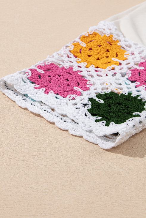 Floral Crochet Sleeve Jersey Knit Shift Dress