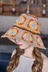 Floral Crochet Wide Brim Buckle Detail Hat