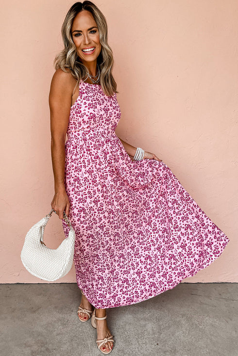 Floral Cutout Back Empire Waist Sleeveless Maxi Dress