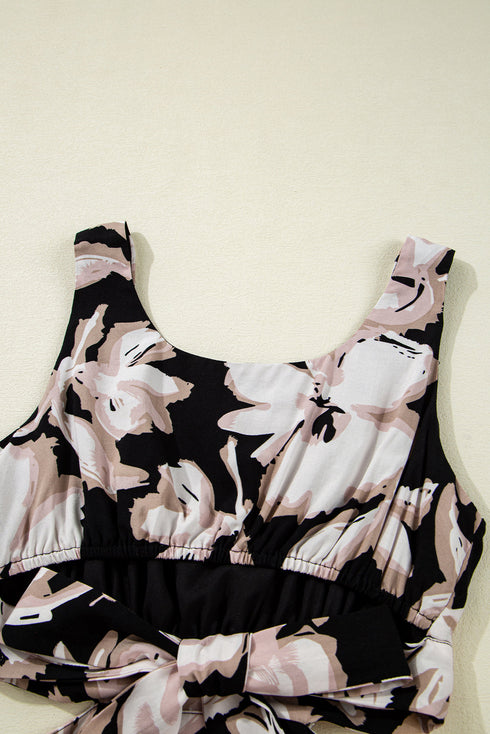 Floral Cutout Square Neck Knot Back Sleeveless Maxi Dress