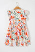 Floral Double Ruffle Sleeve V Neck High Waist Mini Dress