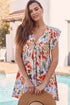 Floral Double Ruffle Sleeve V Neck High Waist Mini Dress