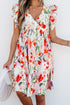 Floral Double Ruffle Sleeve V Neck High Waist Mini Dress