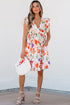 Floral Double Ruffle Sleeve V Neck High Waist Mini Dress