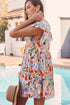 Floral Double Ruffle Sleeve V Neck High Waist Mini Dress