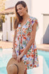 Floral Double Ruffle Sleeve V Neck High Waist Mini Dress