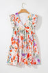 Floral Double Ruffle Sleeve V Neck High Waist Mini Dress
