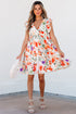 Floral Double Ruffle Sleeve V Neck High Waist Mini Dress