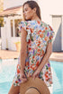 Floral Double Ruffle Sleeve V Neck High Waist Mini Dress