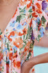 Floral Double Ruffle Sleeve V Neck High Waist Mini Dress
