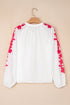 Floral Embroidered Button Front Long Sleeve Peasant Blouse