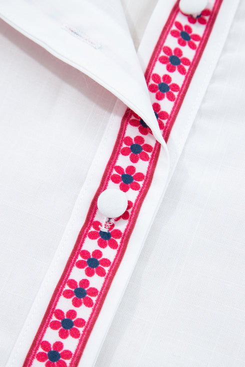 Floral Embroidered Button Front Long Sleeve Peasant Blouse