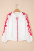Floral Embroidered Button Front Long Sleeve Peasant Blouse