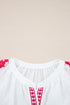 Floral Embroidered Button Front Long Sleeve Peasant Blouse