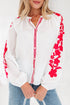 Floral Embroidered Button Front Long Sleeve Peasant Blouse