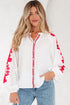 Floral Embroidered Button Front Long Sleeve Peasant Blouse
