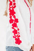 Floral Embroidered Button Front Long Sleeve Peasant Blouse